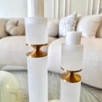 Frosted White Candle Holders – Gold Accent Set