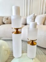 Frosted White Candle Holders – Gold Accent Set