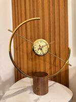 Golden Arc Desk Clock – Wood Base