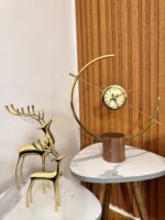 Golden Arc Desk Clock – Wood Base - Image 3